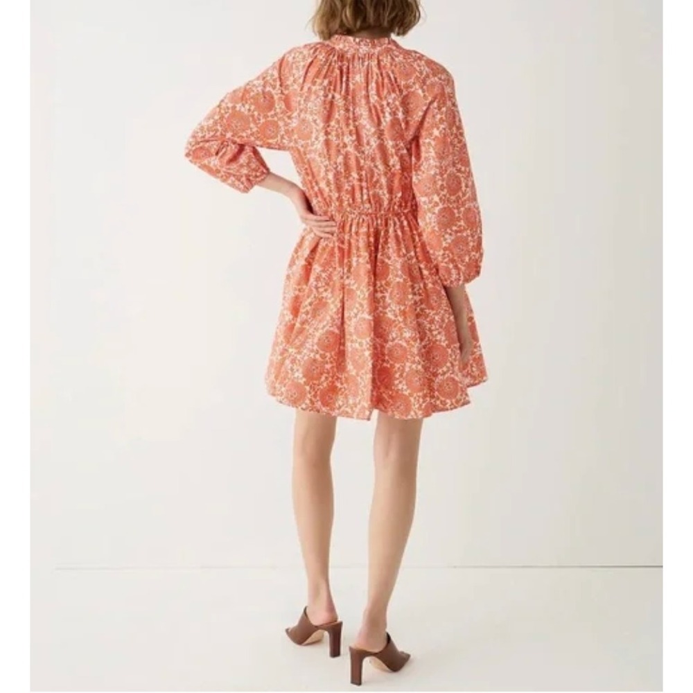 J Crew Ruffle Collar Mini Dress Cotton Poplin‎ Floral Bouquet Orange Paisley Med - Picture 3 of 16